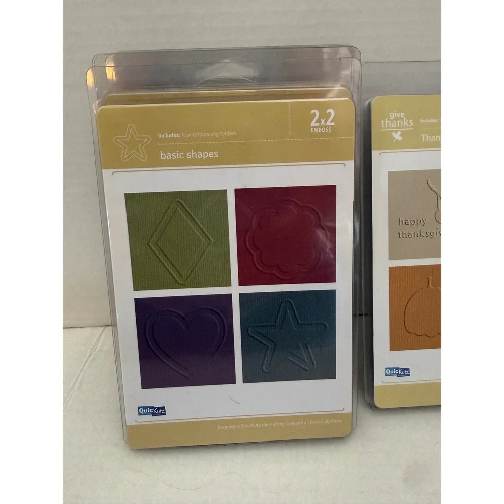 QuicKutz Embossing Folder Lot 2x2 A2 Stripes Shapes Thanksgiving Frame 6 Sets